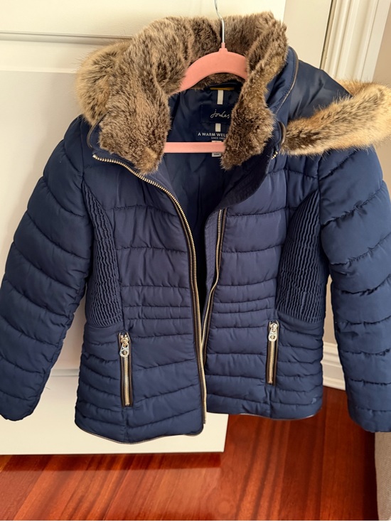 Joules Other - Joules Navy Quilted Puffer Jacket with Faux-Fur Trim